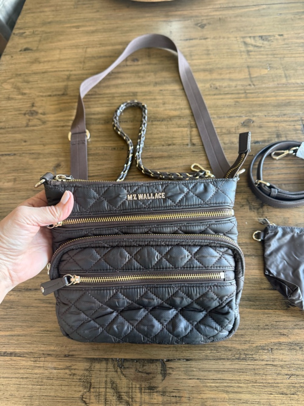 MZ Wallace Downtown Crosby Crossbody Bag in Walnut Brown with Gold Hardware